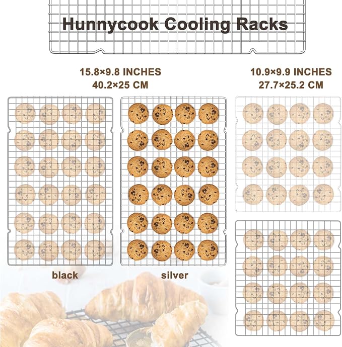 Hunnycook 15.8”×9.8” Cooling Rack - 3P Stainless Steel Baking Rack, Oven Safe Cooling Racks for Cooking and Baking, Silver Roasting Rack & Wire Rack & Cookie Cooling Rack for Roasting, Grilling