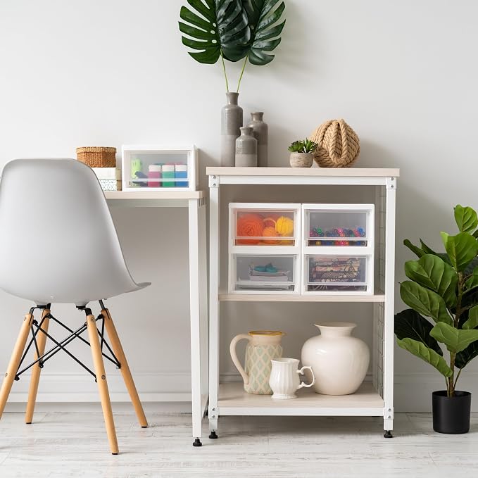 IRIS USA 2-Pack, 6 Qt. Small Stacking Drawer Storage Organizer, White | Keep craft supplies, accessories, office items, and small essentials organized around your home for easy everyday storage