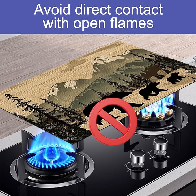HOMETITUTE Mountain Bear Stove Cover 28x20 Heat Resistant Diatomite Mat