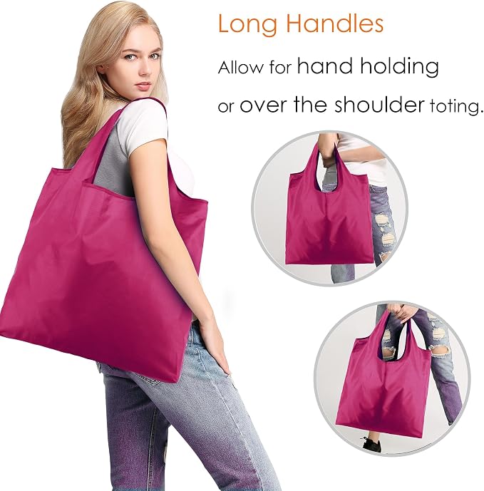 BeeGreen Cerise Reusable Grocery Bags Wholesale Reusable Kitchen Bags Bulk Foldable-Machine Washable with Zipper Storage Pouch 50 Packs