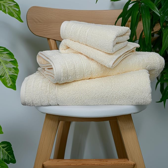 8 Piece Towel Set, 2 XL Bath, 2 Hand, 4 Washcloth, Cream | 100% Cotton, Lighter Weight, Quicker to Dry, Super Absorbent, Perfect for Bathroom