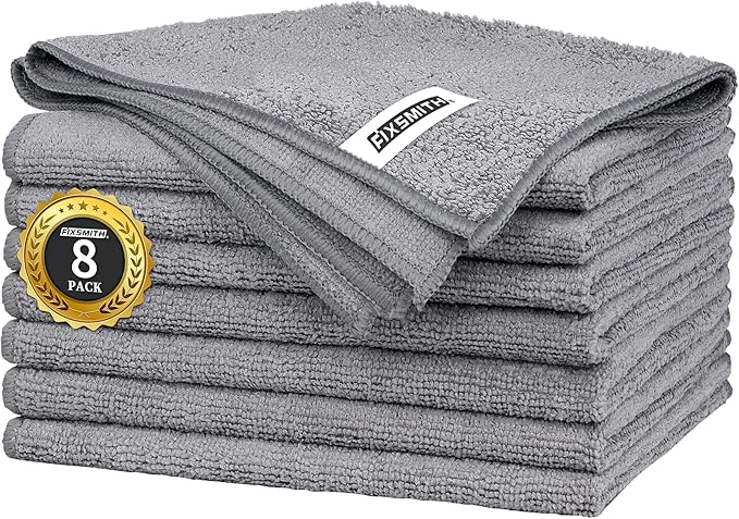 Grey Microfiber Cleaning Cloth -Pack of 8, Highly Absorbent Cleaning Rags, 16"X12" All Purpose Cleaning Towels for Housekeeping, Kitchen, Car, Lint Free and Reusable Microfiber Towels
