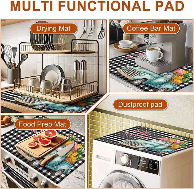 HOMETITUTE Hello Summer Stove Top Cover 28x20 Truck Gingham Heat Resistant