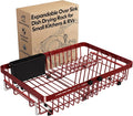 Red Dish Drying Rack Over The Sink with Utensil Holder | Expandable Stainless Steel Dish Drainer for Small Kitchen, Apartment, RV, Counter Space Saving, Perfect Fit, Rustproof