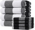 Homaxy Kitchen Towels and Dishcloths Set, Set of 8, White & Black | Bulk Cotton Waffle Weave Check Plaid Kitchen Towels, Super Soft and Absorbent Dish Cloths, 12 x 12 and 20 x 28 Inches