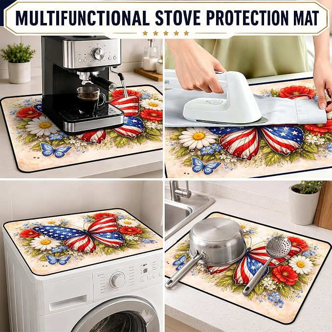 Patriotic Electric Stove Top Cover | Heat Resistant Glass Cooktop Protector for Kitchen Ceramic Countertops, Multiuse Stove Cover and Dish Drying Mat