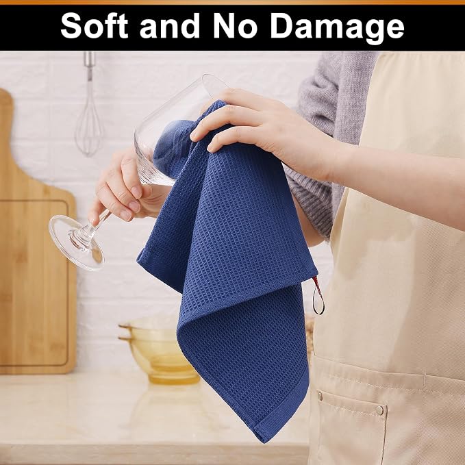 Homaxy 100% Cotton Waffle Weave Dish Cloths, 12 Pack, Navy Blue | Soft and Absorbent Dish Towels, 12 x 12 Inches Quick Dry Dish Rags
