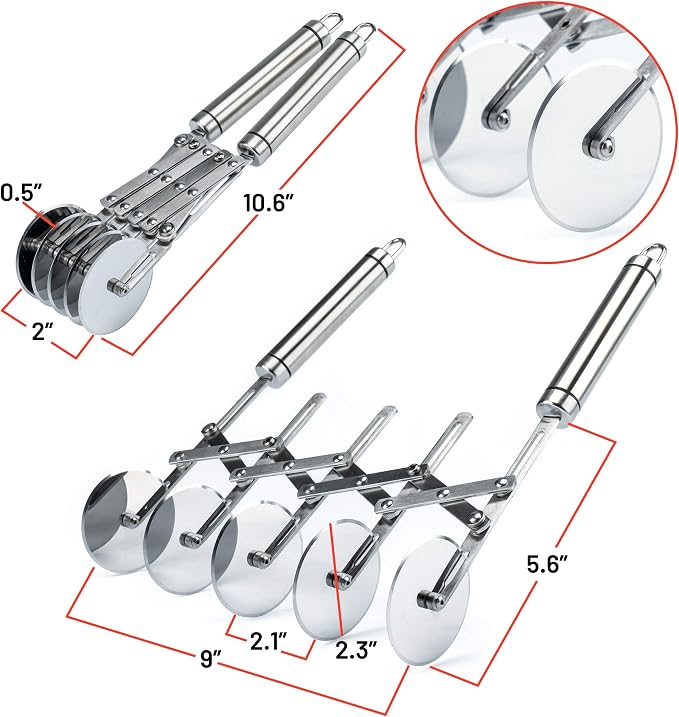 Oleex ‘All-Dough’ Pastry Cutter Set. 5 Wheel Dough Cutter and Dual Fluted Ravioli Cutter Wheel/Pizza Cutter Wheel! Versatile Brownie Cutter, Pasta Maker, Noodle Cutter, Stainless Steel Pizza Slicer