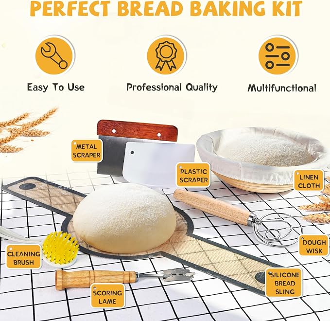 5QT Dutch Oven for Sourdough Bread Baking, Cast Iron Bread Pan with Lid | Multi-Functional Dutch Oven With Banneton Bread Proofing Basket & Baking Supplies, Cast Iron Bread Pan With Lid