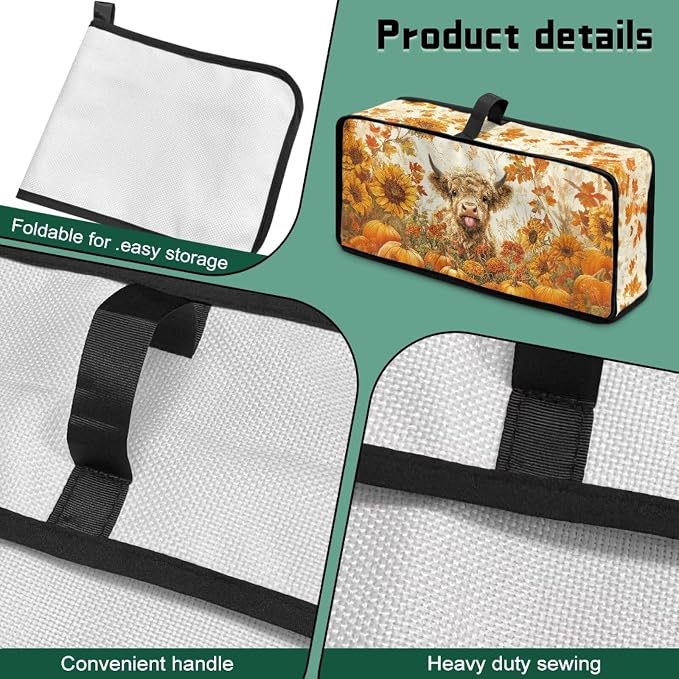 ZDCUSTOM Toaster Dust Cover, Long Washable Autumn Toaster Cover Bread Maker Dust Fingerprint Protection, Kitchen Appliance Protector, Fall Sunflower Cow