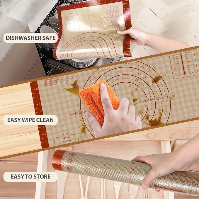36" x 24" Silicone Baking Mat with Measurement Guides | Extra Thick Pastry Rolling & Sourdough Mat Baking Supplies for Making Pizza, Pie, Cookies and Bread