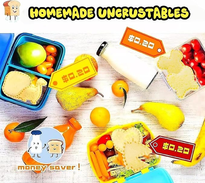 Uncrustable Sandwich Cutter, Crustless Sandwich Cutter and Sealer Set | 24PCS Sandwich Cookie Cutters & Forks, Heart Square Dino Mouse Butterfly Unicorn Shapes, Lunch & Bento Box Accessories