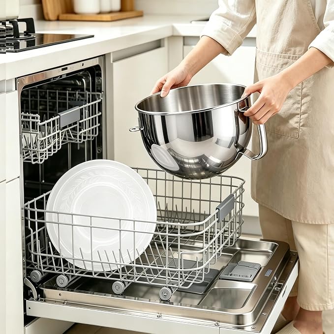 6QT Replacement Stainless Steel Bowl for KitchenAid Bowl-Lift Mixers | Food-Grade 18/8 Stainless Steel 6qt Bowl With Handle. Fits Pro 600. Ideal For Large Family Baking Without Splashing.