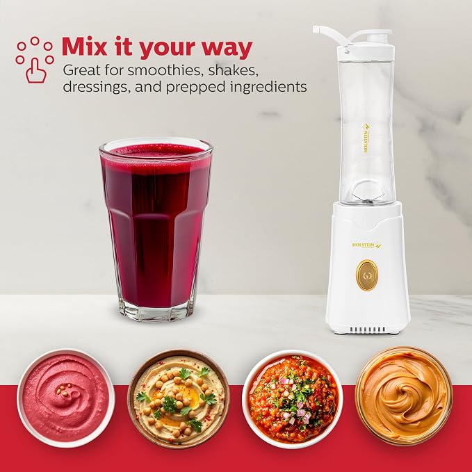 Holstein Housewares Personal Blender - Creamily Smooth Shakes and Smoothies, BPA-Free 20oz To-Go Cups, Golden Elegance Design, 250W