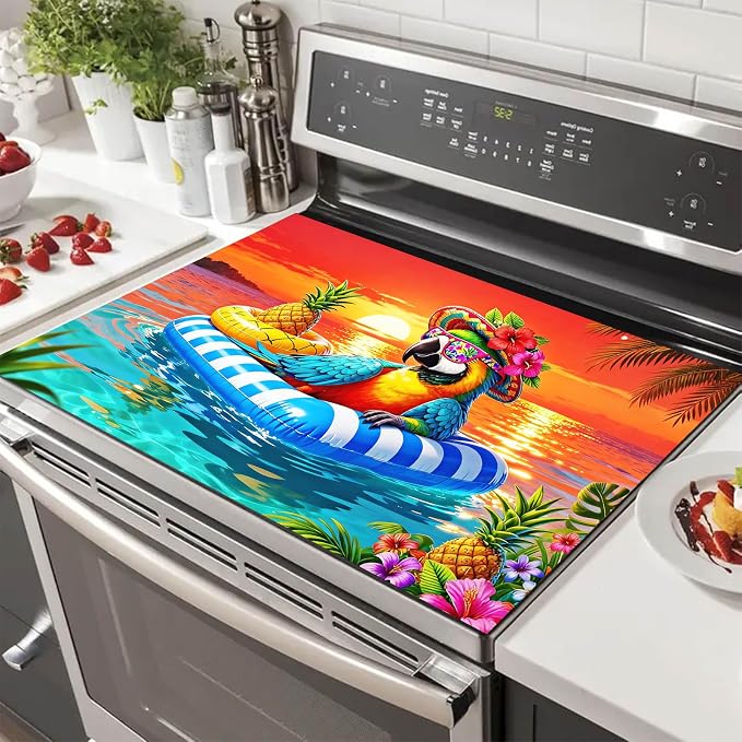 HOMETITUTE Summer Stove Top Cover 28x20 Tropical Parrot Ocean Heat Resistant