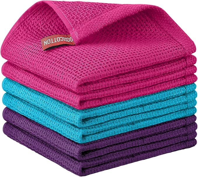 Nialnant 6 Pack Kitchen Towels, 100% Cotton, 12x12 Inches | Dish Cloth for Washing Dishes, Absorbent Quick Drying Dish Rags, Multipurpose Cleaning Rags