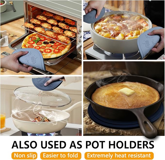 Silicone Trivet Mats - 3 Heat Resistant Pot Holders, Non-Slip Hot Pads for Kitchen, Food Grade Silicone, BPA Free, Easy to Wash (Black and Grey 6-Piece Set)