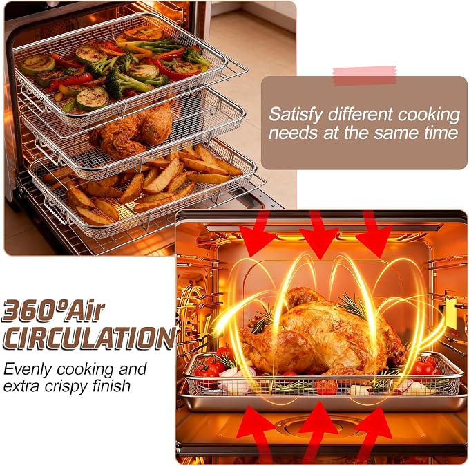 P&P CHEF 15.4 Inch Air Fryer Basket for Oven, Air Fryer Rack, 3 Pieces | Food-grade Stainless Steel Air Fryer Accessories for Frying Cooking Baking Roasting, Ideal for Fried Food, Dishwasher Safe