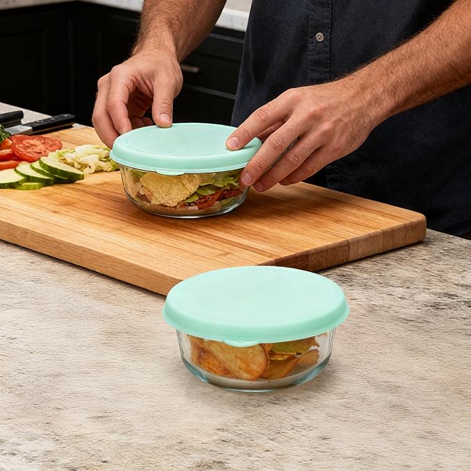 2 Cup Round Silicone Storage Cover Lids Replacement for Anchor Hocking and Pyrex 7200-PC Glass Bowls (Container not Included) (Green) 2 Pack