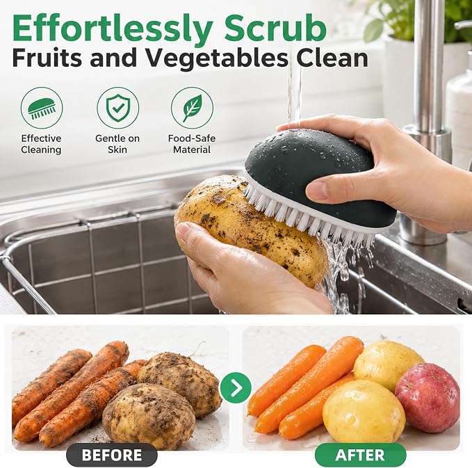 Fruit and Vegetable Cleaning Brush, Vented Box, Stiff Bristles, Gray