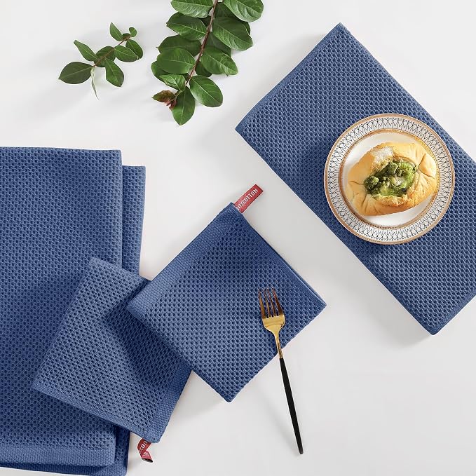 Homaxy 10 Pack 100% Cotton Kitchen Towels and Dishcloths Set, Navy Blue | 12 x 12 Inches and 13 x 28 Inches Kitchen Towels Set, Ultra Soft Absorbent Dish Cloths for Washing Dishes