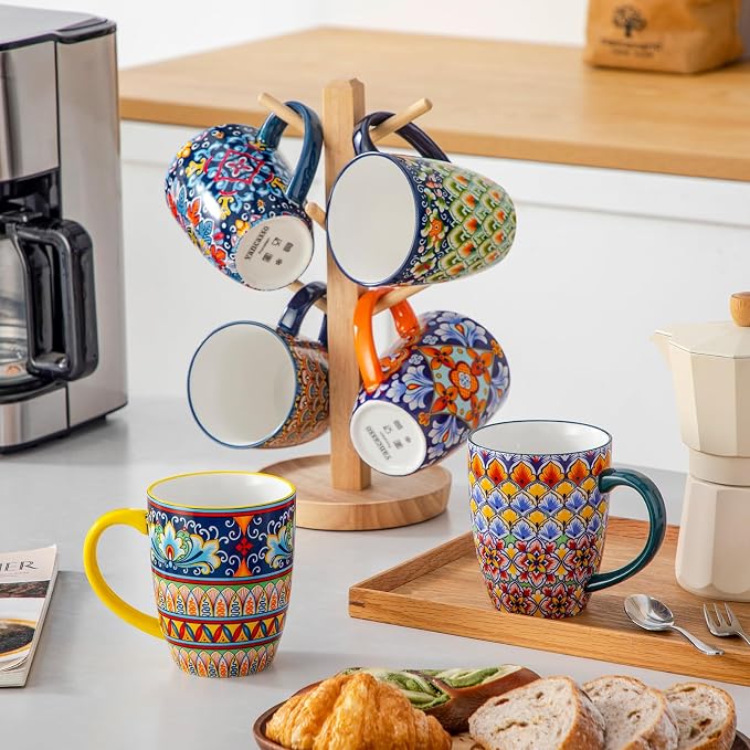 vancasso SIMI 16 oz Large Coffee Mugs Set of 6, Ceramic Cups with Handle | Bohemian Mug, Ideal for Coffee, Latte, Tea, Cappuccino and Hot Chocolate, Dishwasher Microwave Safe for Daily Use Gift Set