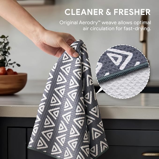 RECYCO Waffle Kitchen Towel Set of 2 - Quick Dry Microfiber Sustainable Dish Towels - Ultra Absorbent Reusable Cleaning Tea Towels - Lightweight Hand Towels,16”x 28”, Neutral Boho