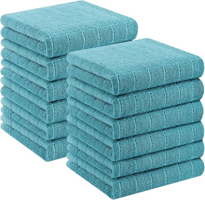 Homaxy 100% Cotton Terry Kitchen Towels, 12 Pack, Lake Blue | Ultra Soft and Absorbent Dish Towels for Kitchen, Suitable for Drying and Washing Dishes