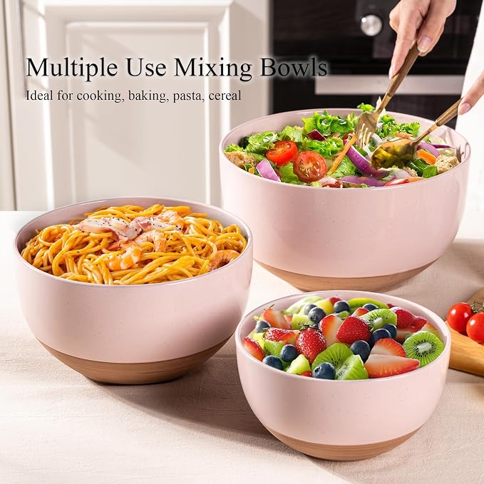 AmorArc Ceramic Mixing Bowls|Nesting Bowls Set of 3 for Kitchen|Stoneware Serving Bowls with Rustic Terracotta Underside for Mixing,Cooking,Baking,Salad| Microwave & Dishwasher Safe 4.6/2.8/1.3 Qt