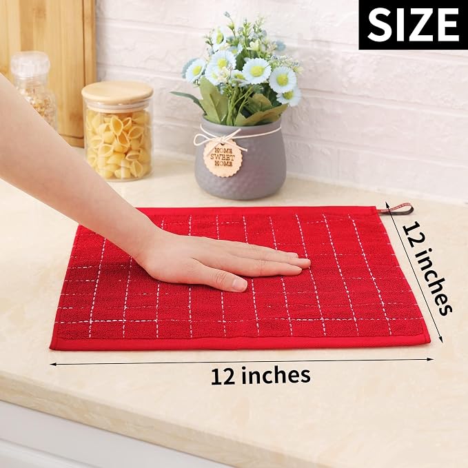 Homaxy 100% Cotton Terry Kitchen Dish Cloths, 8 Pack, Red | Ultra Soft and Absorbent, Suitable for Drying and Washing Dishes
