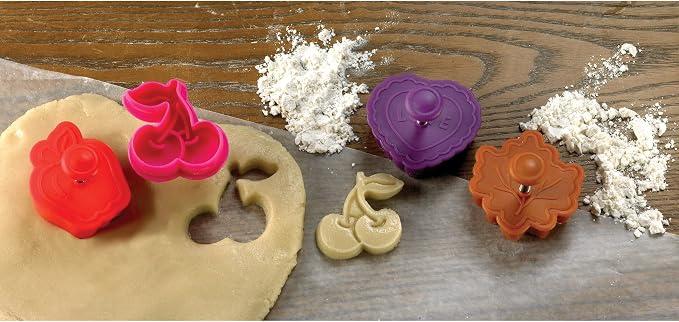 Mrs. Anderson's Baking Pie Crust Cookie Cutters, Set of 4, Spring-Action Embossing Cutters For Pie Crusts, Cookies, And Pastry Dough