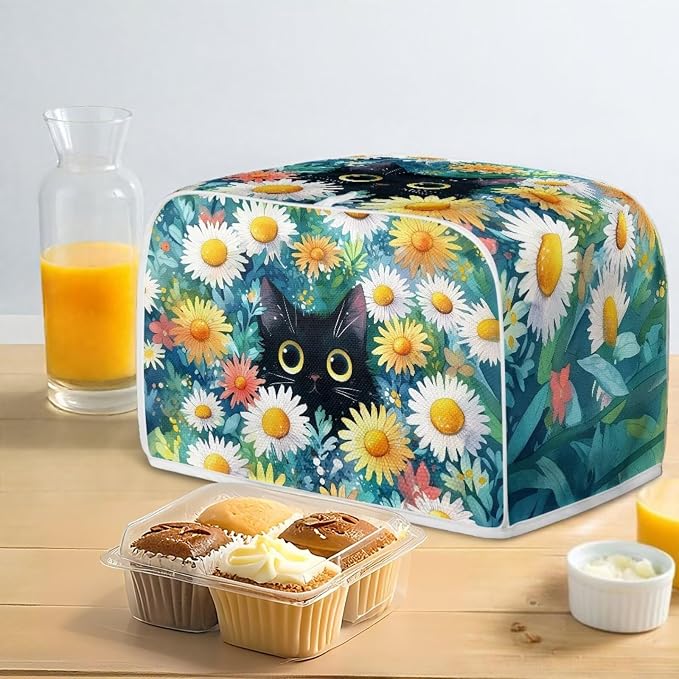Black Cat Print Toaster Dust Cover Daisy Print Bread Maker Machine Covers Anti Fingerprint Kitchen Small Appliance Cover Fits Most Standard 4 Slice Toasters