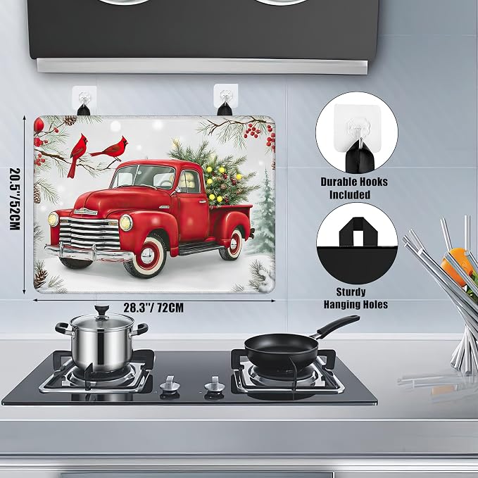 Electric Stove Top Cover,Christmas Truck Stove Cover for Glass Top Electric Stove,Winter Cardinal Bird Heat Resistant Flat Top Stove Mat Countertop Protector, 28 x 20 Inch