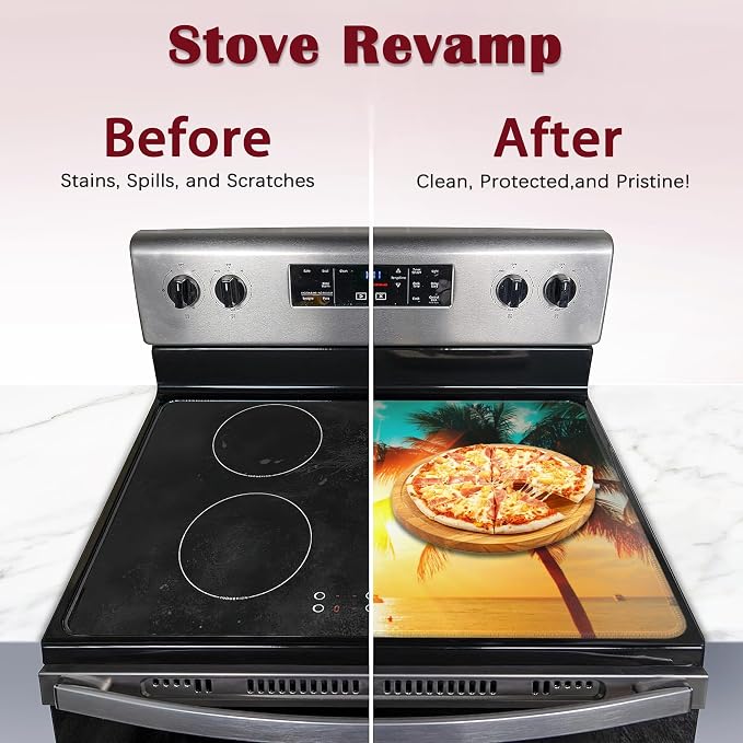 Tropical Palm Tree Sunset Beach Stove Top Cover for Electric, Glass Ceramic Stove Cover, Heat Resistant Flat Stovetop Protector, Dish Drying Mats for Kitchen