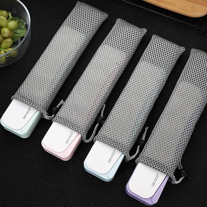DEVICO Travel Utensils with Case, 4Pcs Portable Silverware Set for Work, 18/8 Stainless Steel Reusable Cutlery, Korean Spoon and Chopsticks Fork for Camping, School, Lunch Box Accessories (Green)