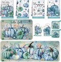 Fanfanwin 10 Pcs Fall Blue Pumpkin Kitchen Decor Set Kitchen Towels Pot Holders Oven Mitts and Rugs Set Thanksgiving Ocean Decoration for Cooking Baking Gift Harvest Autumn Home Decor