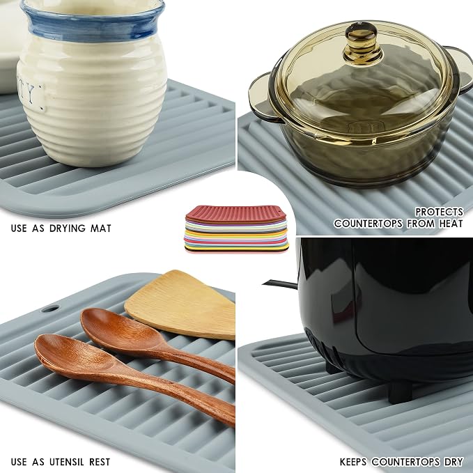 Silicone Trivets for Hot Dishes, Pots and Pans, Hot Pads for Kitchen Counter, Silicone Pot Holders Mats, Heat Resistant Mat for Quartz Countertops, Multi Use Table Trivet Mat Set 2 Blue