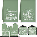 Sratte 6 Pcs Kitchen Decor Accessories Set, Kitchen, Sage Green | Farmhouse Kitchen Towels Pot Holders Oven Mitts Set 2 Dish Towels 2 Potholders 2 Cooking Mittens for Baking Cooking Supply