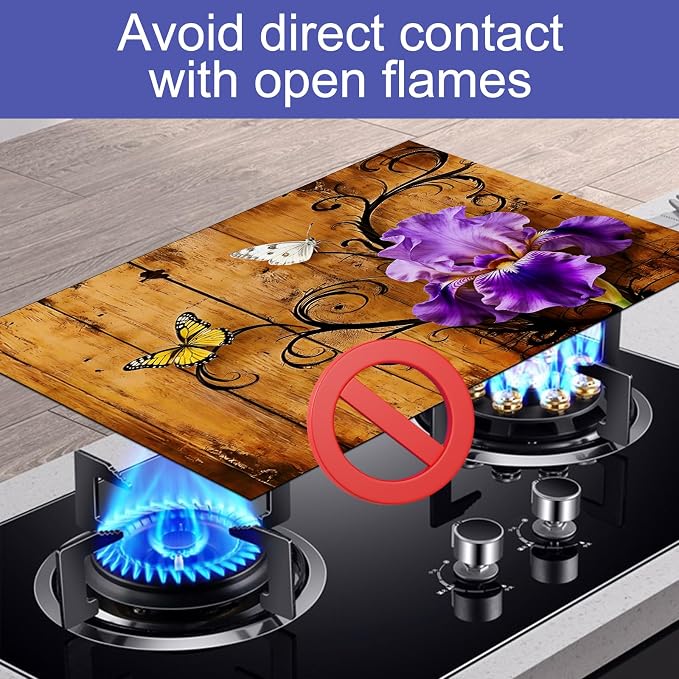 HOMETITUTE Spring Stove Top Cover 28x20 Purple Iris Butterfly Heat Resistant