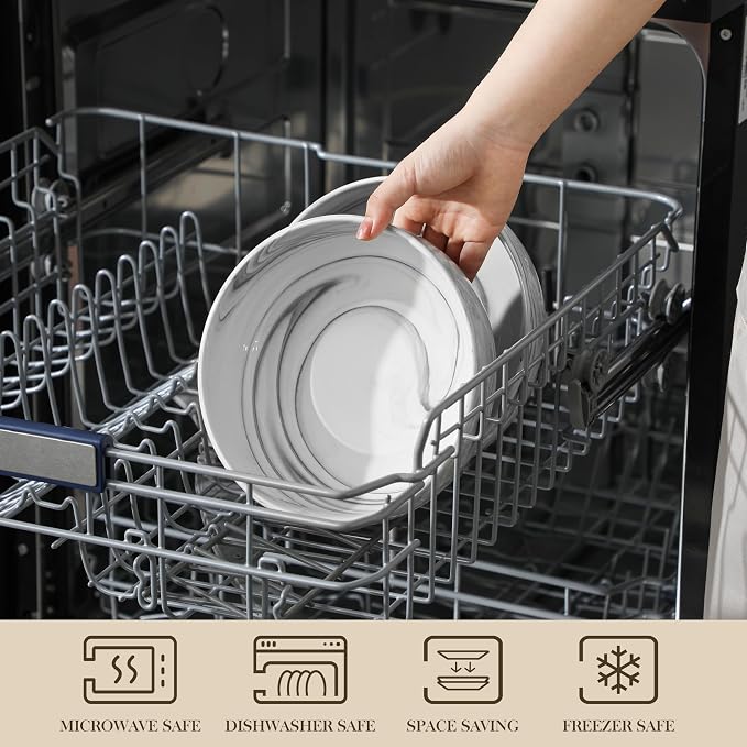 MALACASA Large Serving Bowls, 60 OZ (8") Ceramic Salad Bowls Set of 2 | Marble Grey Bowls for Kitchen, Soup, Pasta, Dinner, Porcelain Bowls Set for Entertaining, Microwave & Dishwasher Safe