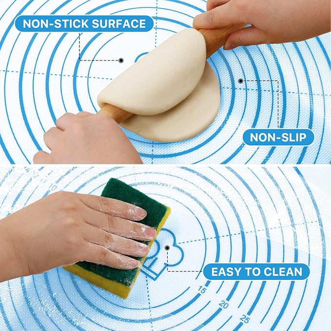 DANIA & DEAN 36"x24" Large Durable Silicone Baking Mat for Pastry and Bread | Non-Slip & Non-Stick Mat with Measurements, for Pizza, Pie Crust, Dough Rolling, Pasta & Sourdough, Reusable Counter Sheet