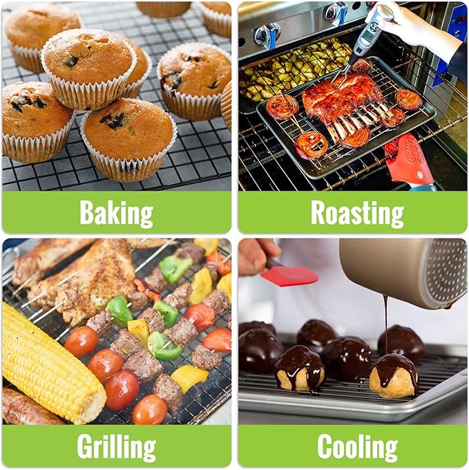 HULISEN Cooling Rack 2-Pack, 16 x 10 Inch Nonstick Baking Rack with Handles | Fits Half Sheet Pan, Oven Safe 500°F, Easy Lift Design for Cookies, Cakes & Baked, Cookie Cooling, Baking, Cooking, Grilling