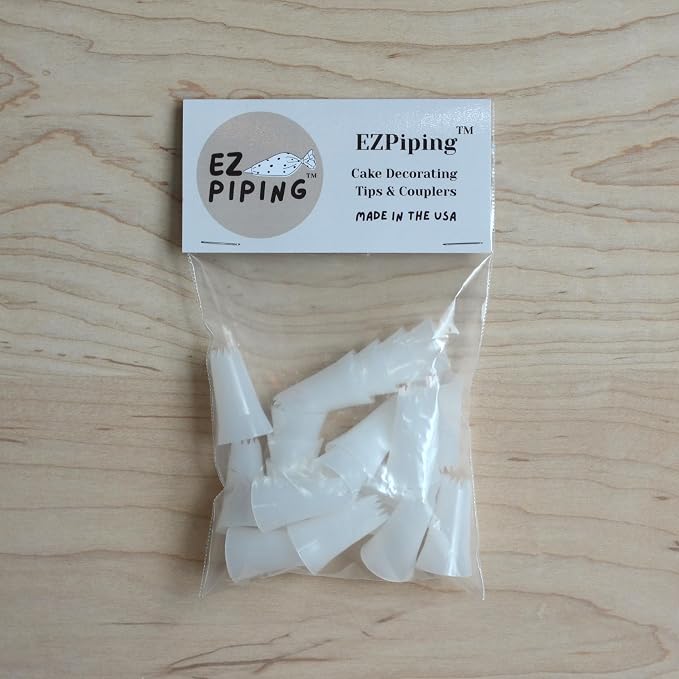 Reusable Plastic Piping Tips, Nozzles Standard Size Star Tip #32 (20pcs) | EZPiping Icing Nozzles with 2 couplers for Cake Decoration and Dessert Design, Baking Supplies Base Ø 0.75" Height 1.25"