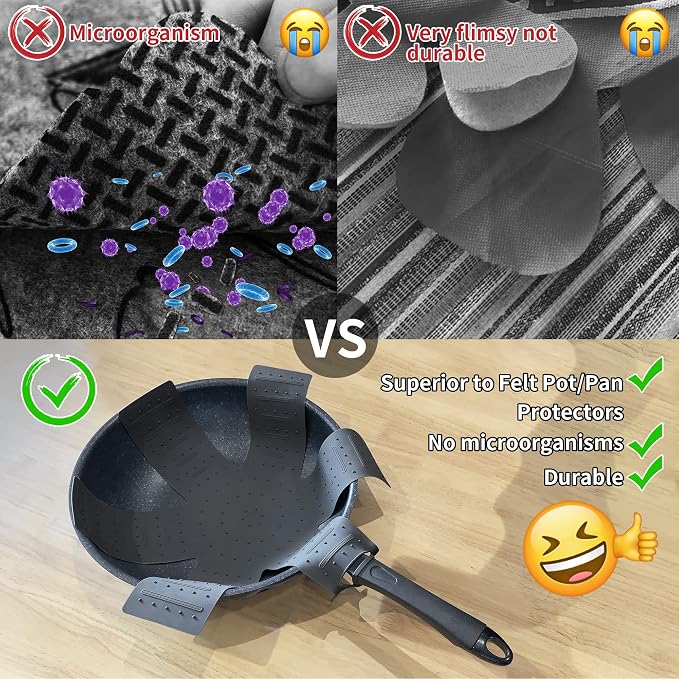 Silicone Pot and Pan Protectors for Stacking - Cookware Protector Black | 3 pack pot pan separators for stacking, pot protectors non stick, pan liners pot dividers anti-slip, fits multiple sizes pans