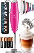Zulay Kitchen Powerful Milk Frother Wand With Duracell Batteries - Ultra Fast Handheld Drink Mixer - Electric Whisk Foam Maker for Coffee, Lattes, Cappuccino & Matcha - Double Whisk - Dragonfruit