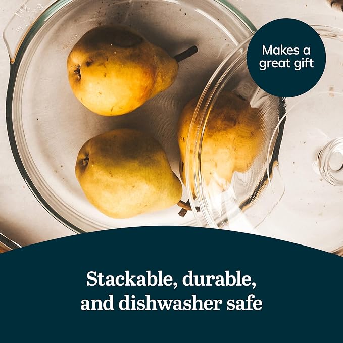 Libbey Baker's Basics Glass Casserole Dish Set with Covers, 3-Piece | Curved Pedestal Display baked goods, pastries, cupcakes, and pies with a clear cover for serving and freshness