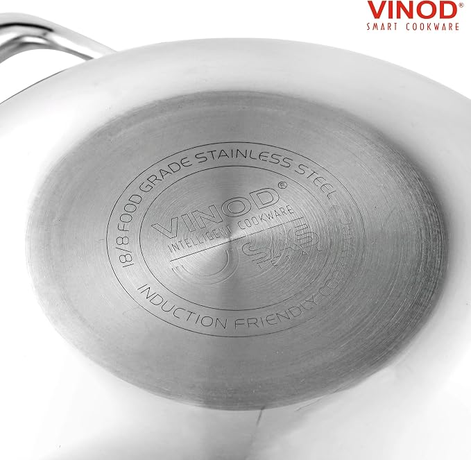 Vinod Platinum Triply Kadai with Lid, Extra Deep, 26cm, for Home Kitchen | Induction And Electric Friendly Stainless Steel Wok; Ideal For Indian Sauces, Stews And Soups