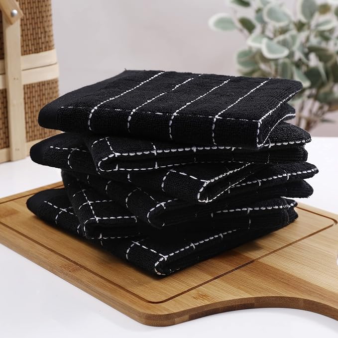 Homaxy 100% Cotton Terry Kitchen Towels, 12 Pack, Black | Ultra Soft and Absorbent Dish Towels for Kitchen, Suitable for Drying and Washing Dishes
