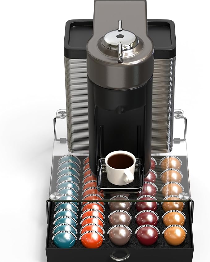 Deco Brothers Tempered Glass Vertuo Pod Holder, Fits 30 Large/60 Small Pods | Compatible with Nespresso Capsule, Black