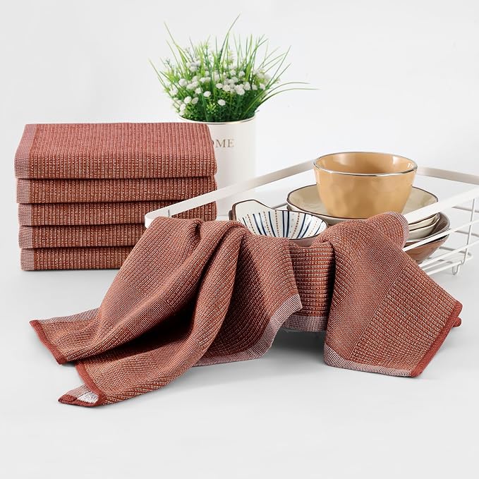 Homaxy 380 GSM Cotton Premium Kitchen Towels 8 Pack, 18"x 28", Rust | Flat and Terry Dish Towels, Highly Absorbent Tea Towel Set with Hanging Loop, Soft Utility Kitchen Hand Towels